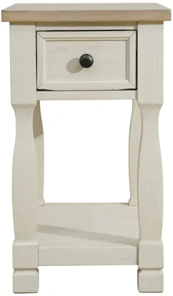 14 in. White Oak Rectangular Wood End Table with 1-Drawer