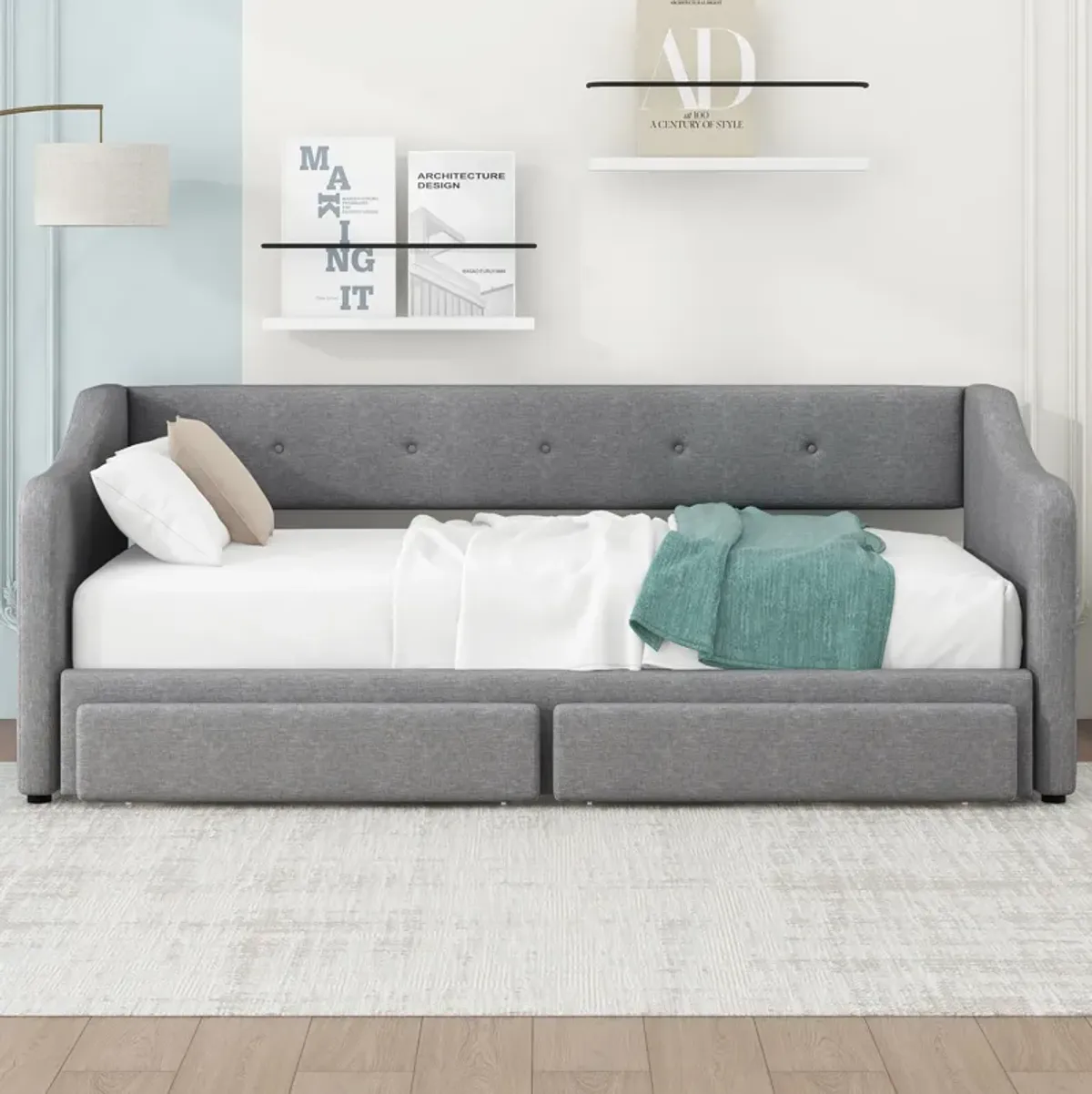 Merax Upholstered Daybed Bed with 2 Drawers