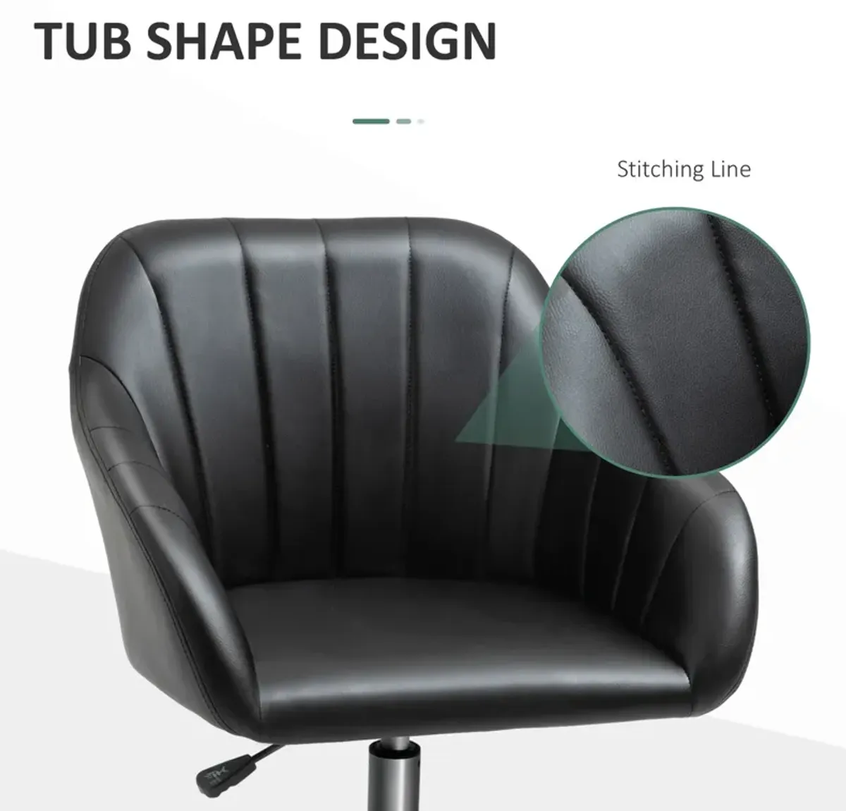 Black Living Room Chair: Mid-Back PU Leather Swivel Tub Chair