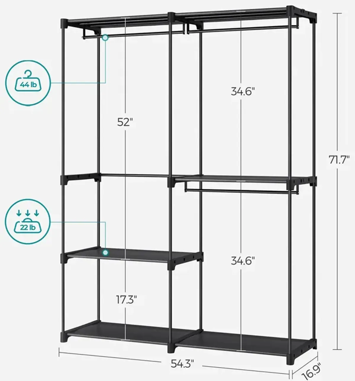 Adjustable Freestanding Closet Organizer with Hanging Rods for Efficient Wardrobe Management