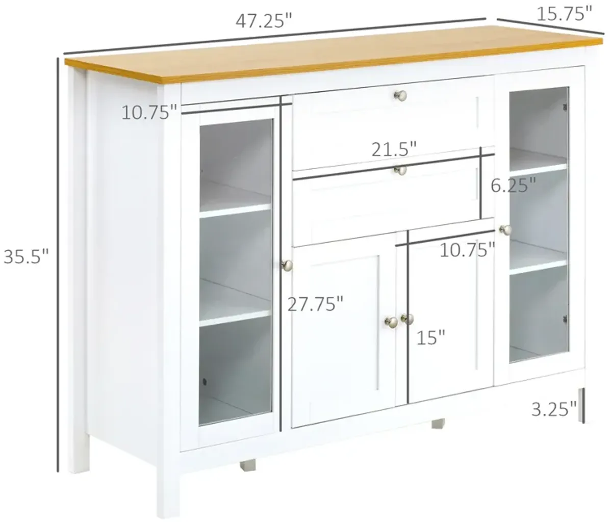 Oak/White Dining Storage: Modern Buffet with Glass Doors and Drawers