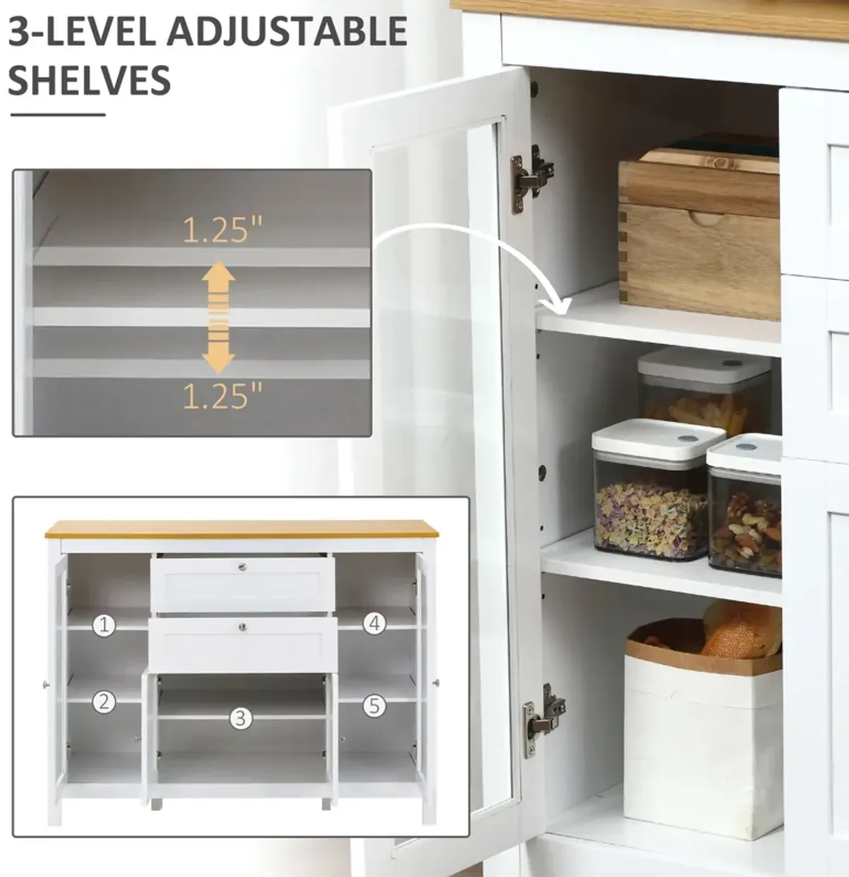 Oak/White Dining Storage: Modern Buffet with Glass Doors and Drawers