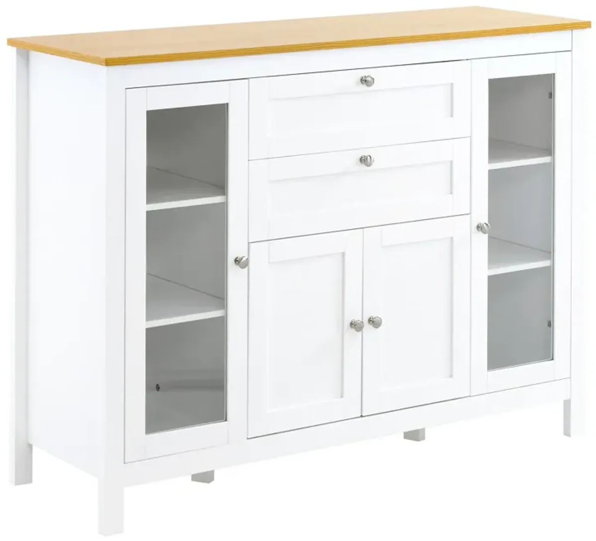 Oak/White Dining Storage: Modern Buffet with Glass Doors and Drawers