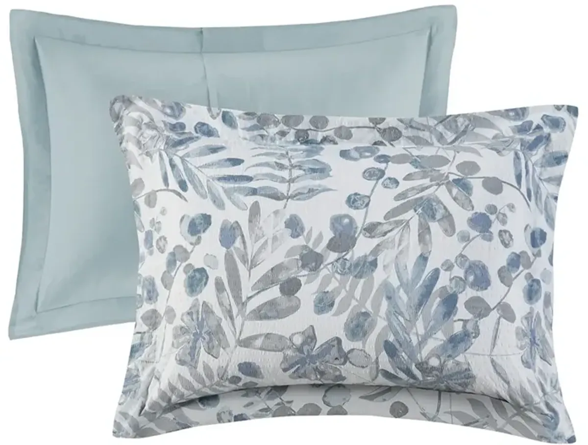 Gracie Mills Rice Coastal Bliss 5-Piece Seersucker Comforter Ensemble with Coordinating Throw Pillows