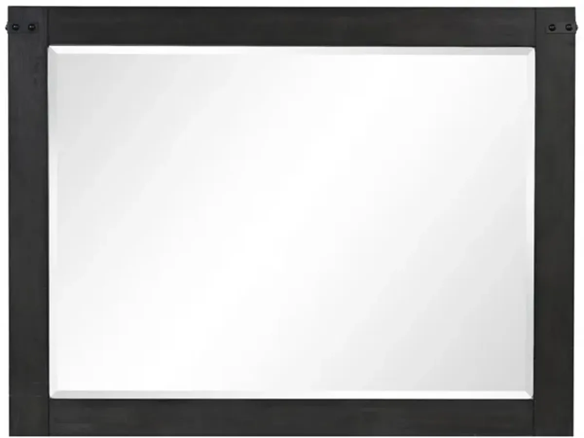 Benjara Galle 38 x 50 Dresser Mirror, Rectangular, Metal Accents, Dark Wood, Gray, Black