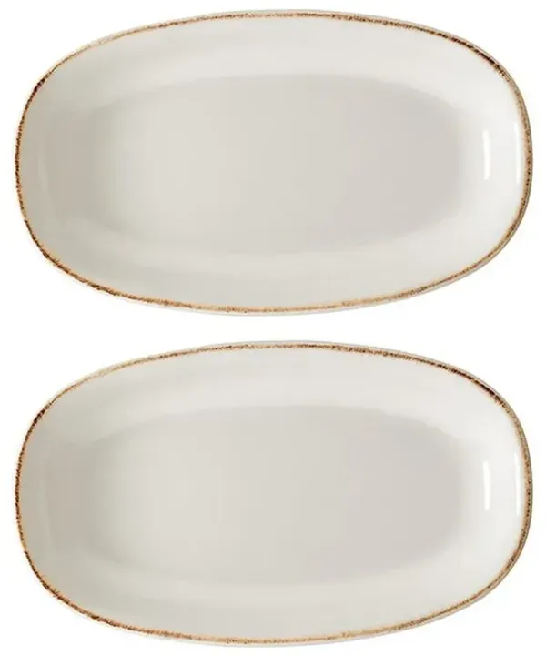 Retro 7.5" x 4.25" x h:1" Oval Decorated Porcelain Platter (Set of 2)