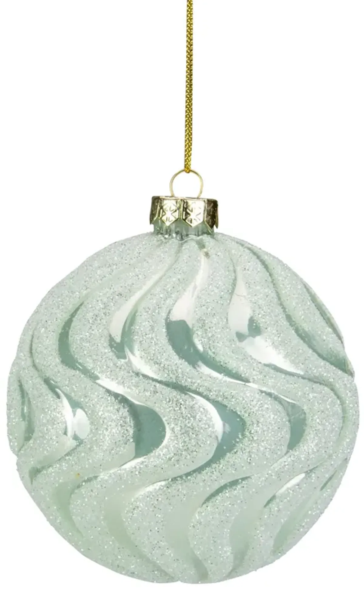 4" Green Glittered Swirled Glass Christmas Ball Ornament