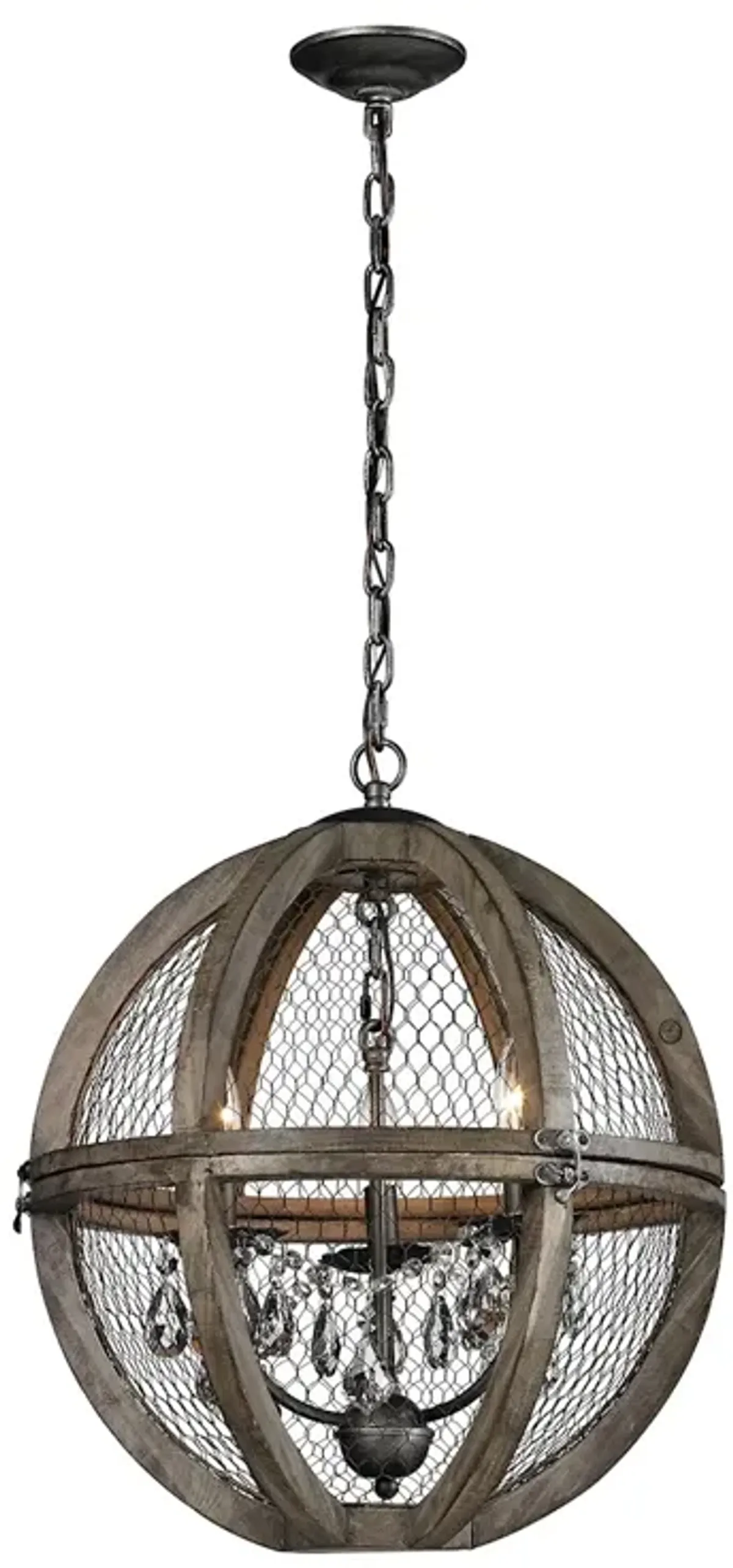 21" Aged Wood and Bronze Wired Mesh 3-Light Round Chandelier