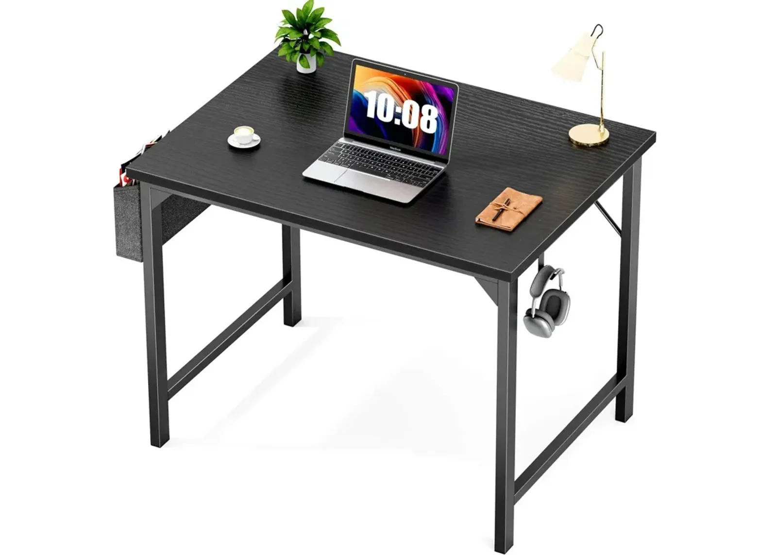 Modern Simple Style Wooden Work Office Desks With Storage, 31 Inch, Black