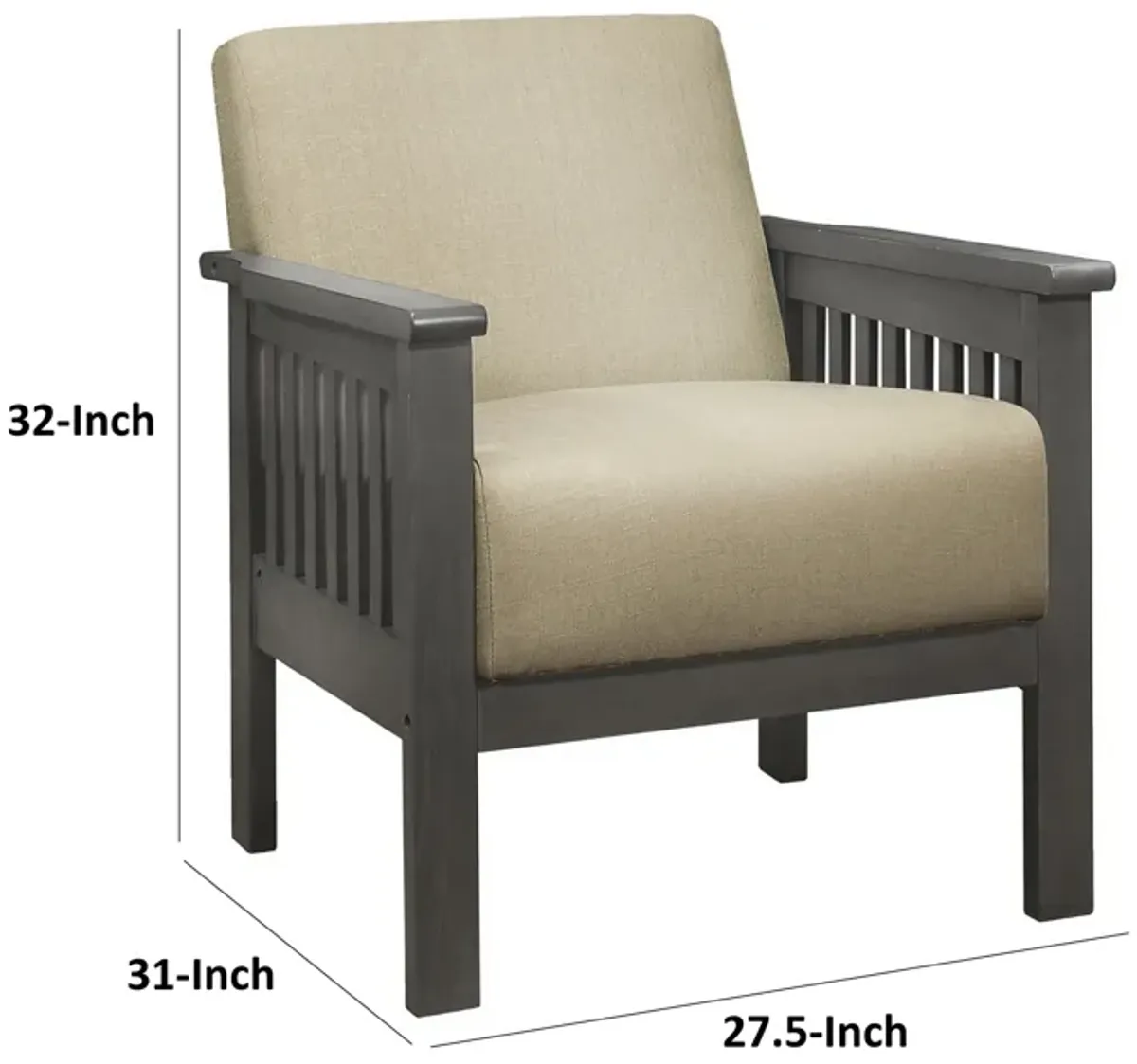 Wiston 31 Inch Accent Chair Armchair, Beige Polyester, Dark Gray Solid Wood - Benzara