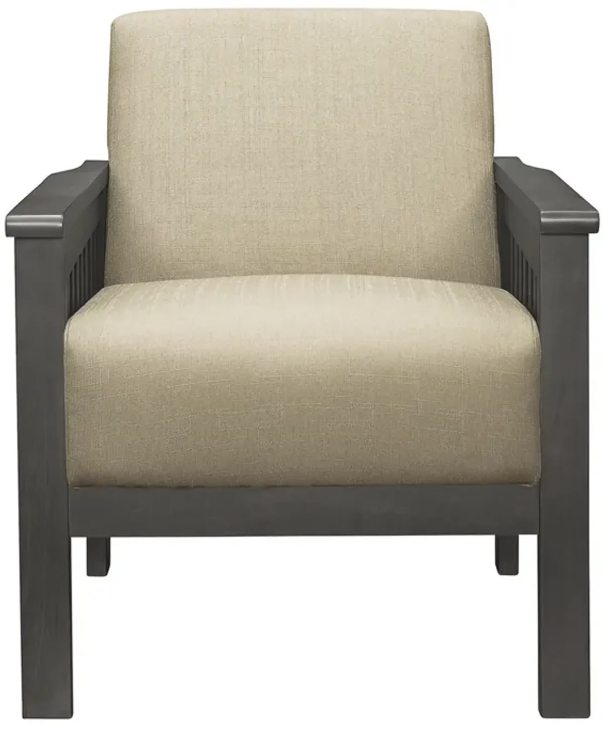 Wiston 31 Inch Accent Chair Armchair, Beige Polyester, Dark Gray Solid Wood - Benzara