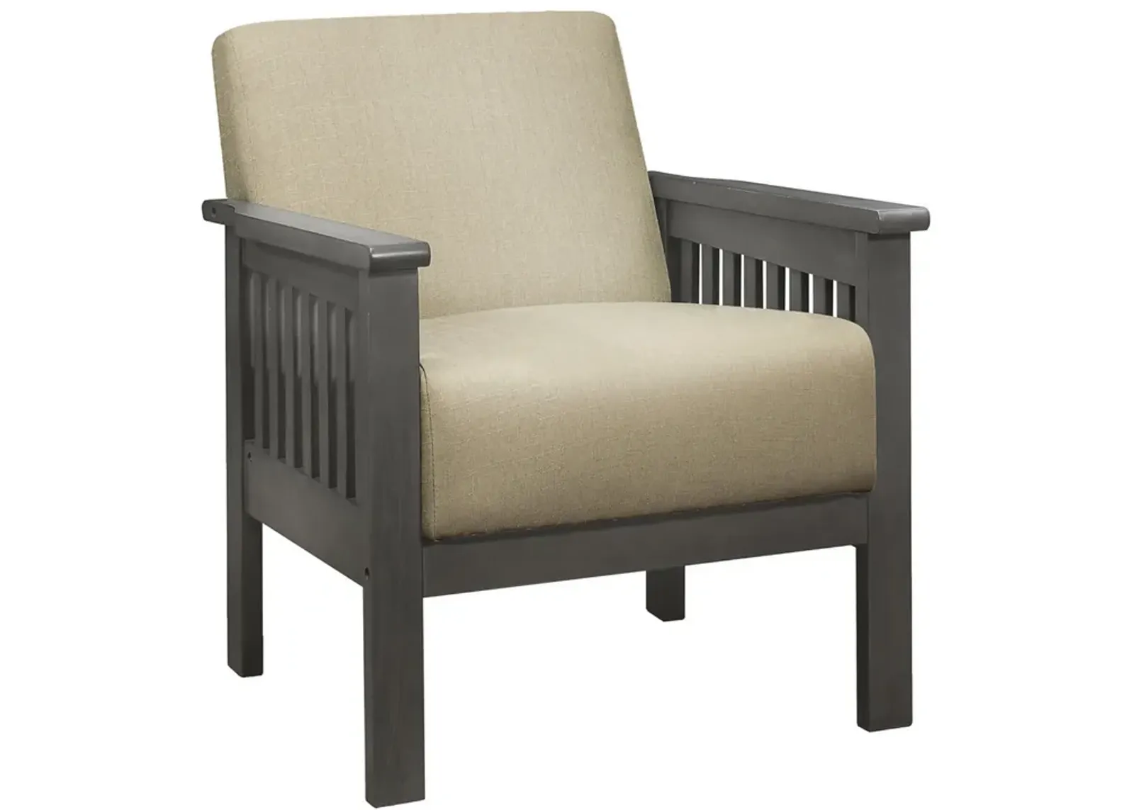 Wiston 31 Inch Accent Chair Armchair, Beige Polyester, Dark Gray Solid Wood - Benzara