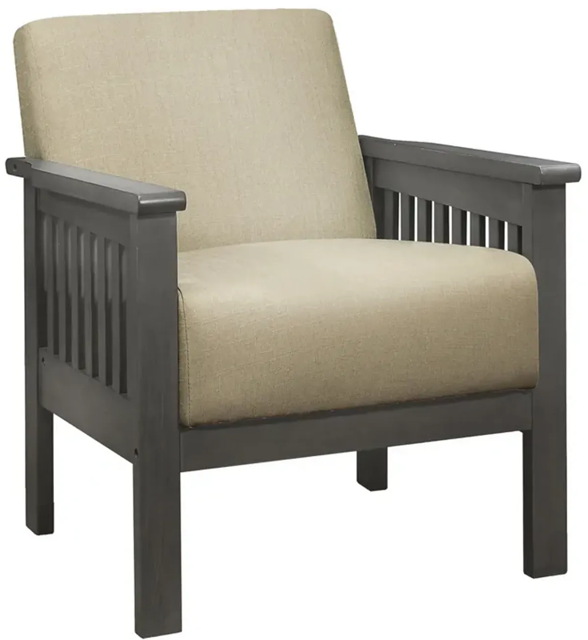 Wiston 31 Inch Accent Chair Armchair, Beige Polyester, Dark Gray Solid Wood - Benzara