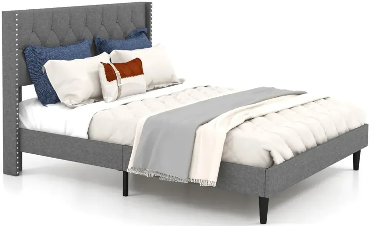 Upholstered Platform Bed with Button Tufted Headboard