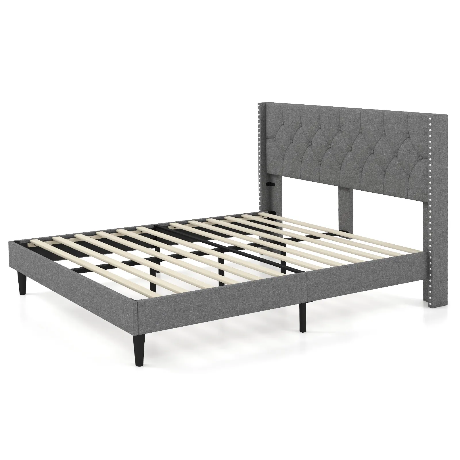 Upholstered Platform Bed with Button Tufted Headboard