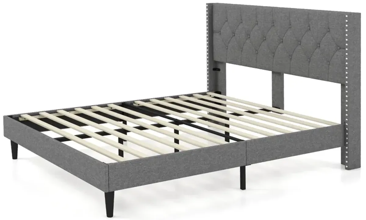 Upholstered Platform Bed with Button Tufted Headboard