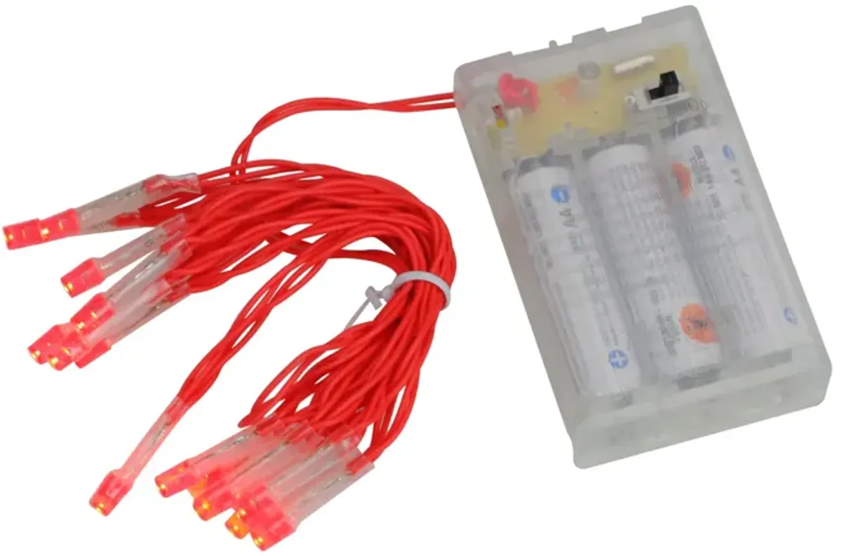 15 Battery Operated Orange LED Mini Christmas Lights - 4.8 ft Red Wire