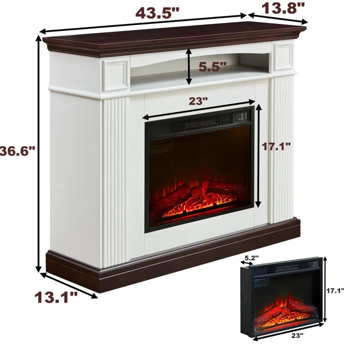 Streamdale Freestanding Electric Fireplace with Mantel, LED Flame, 23" Firebox