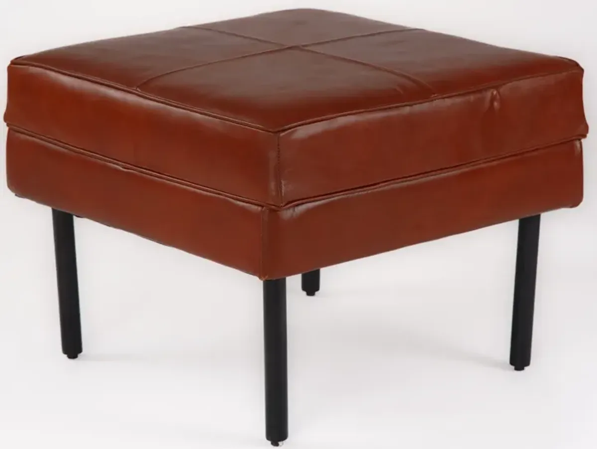 Handmade Eco-Friendly Geometric Buffalo Leather & Iron Black Square Ottomon Stool 24"x24"x18" From BBH Homes