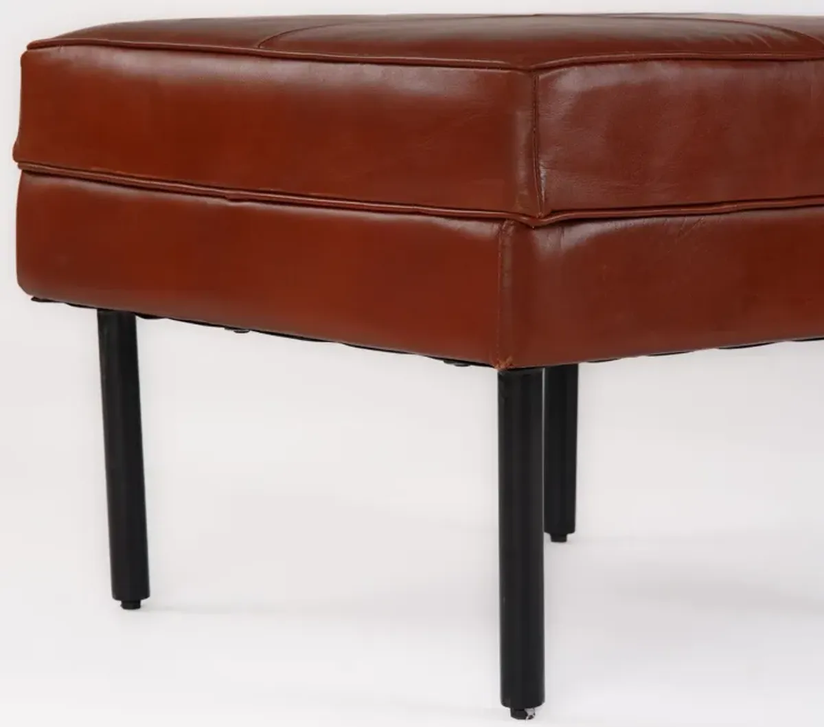 Handmade Eco-Friendly Geometric Buffalo Leather & Iron Black Square Ottomon Stool 24"x24"x18" From BBH Homes