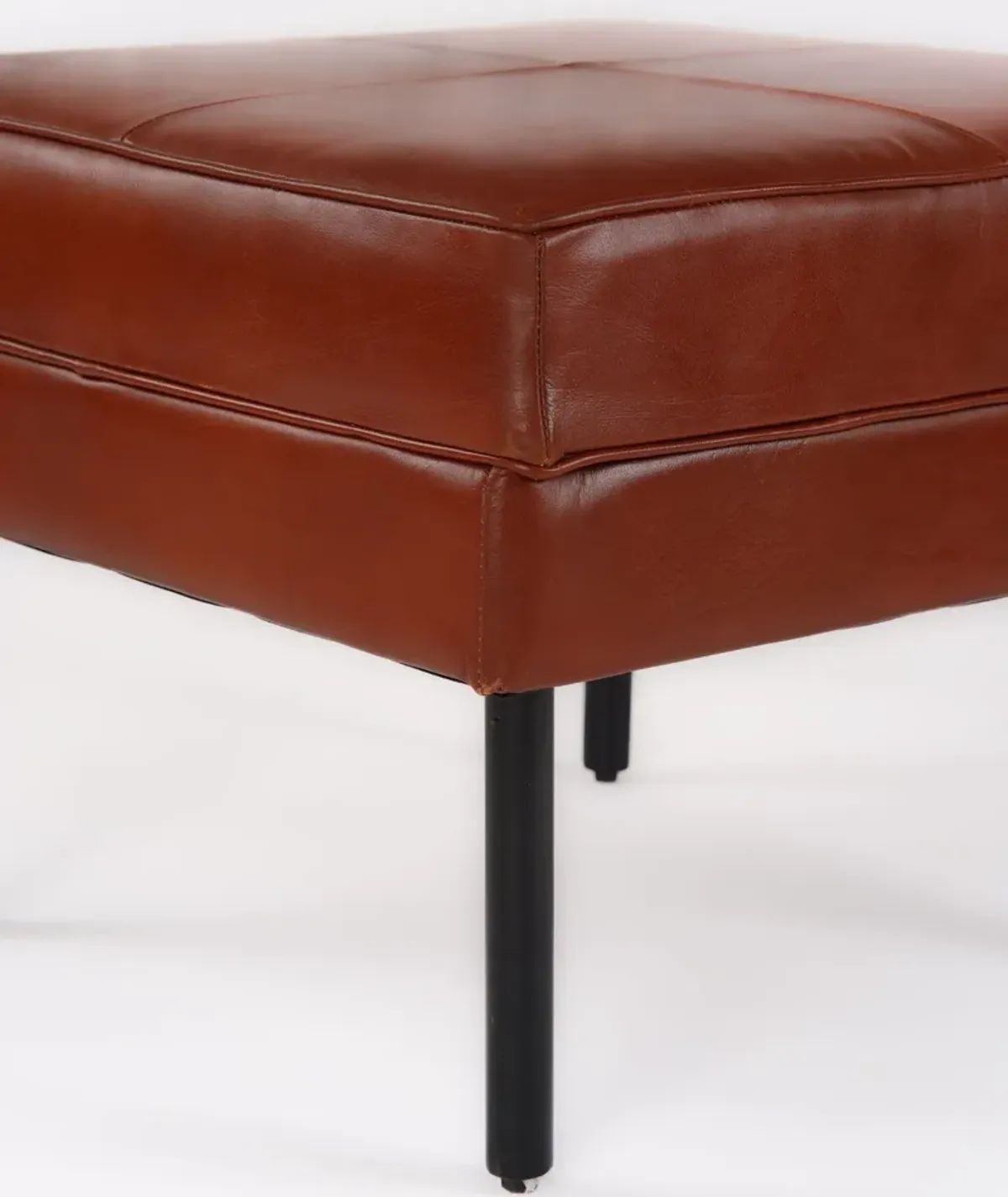 Handmade Eco-Friendly Geometric Buffalo Leather & Iron Black Square Ottomon Stool 24"x24"x18" From BBH Homes