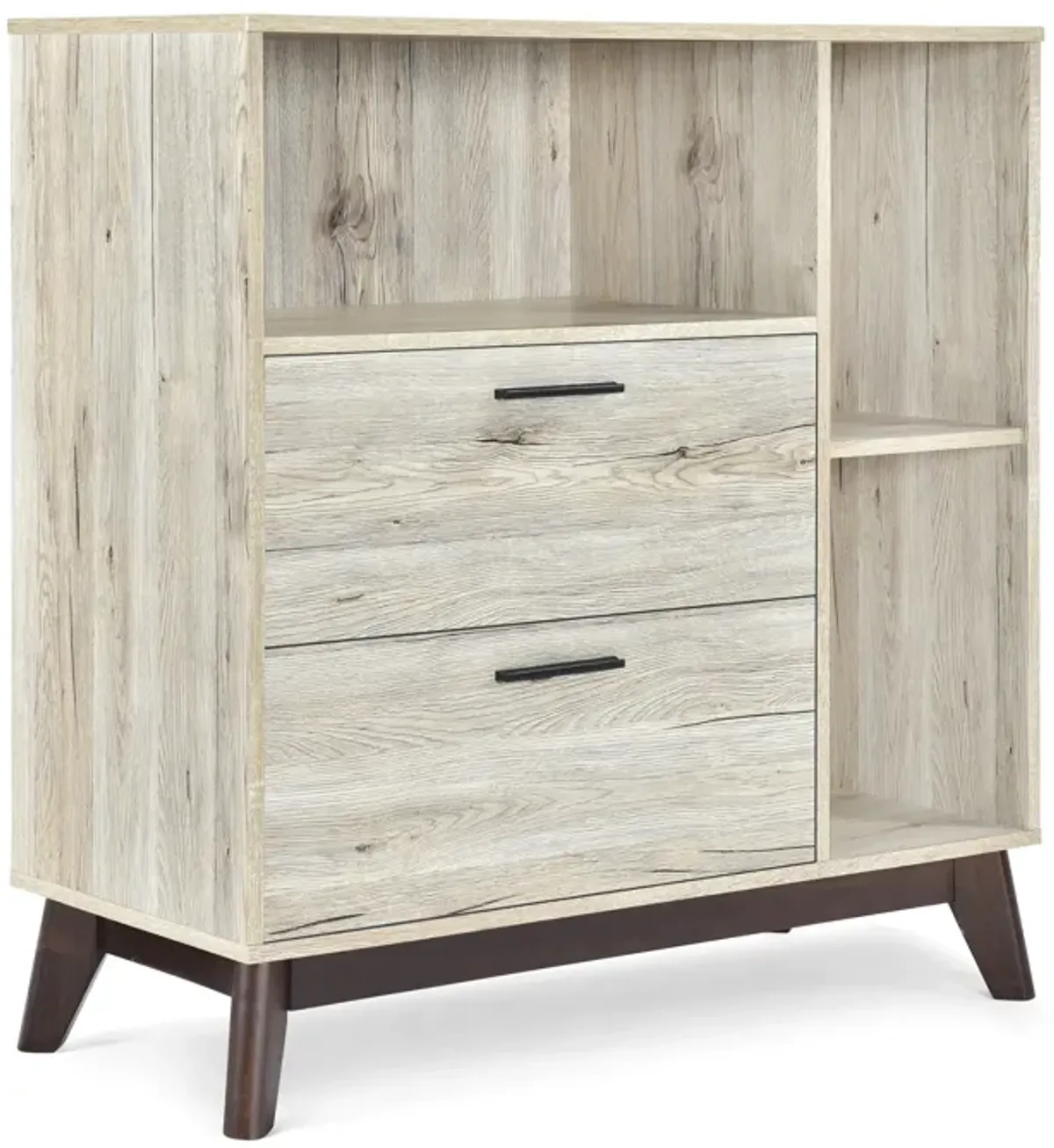 Bara Accent Cabinet 36 Inch, 3 Spaces, 2 Drawers, Rustic Beige, Brown - Benzara