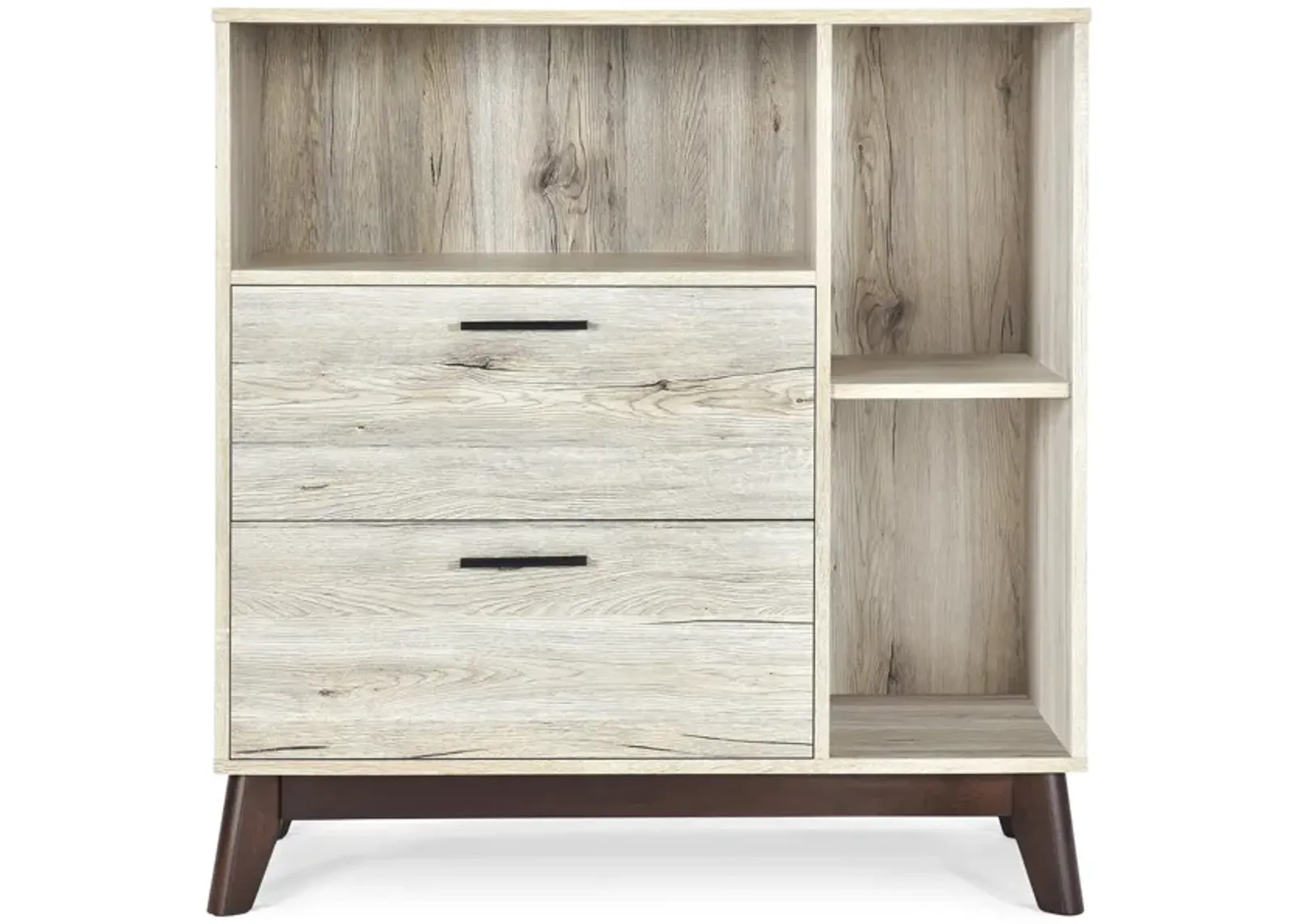 Bara Accent Cabinet 36 Inch, 3 Spaces, 2 Drawers, Rustic Beige, Brown - Benzara