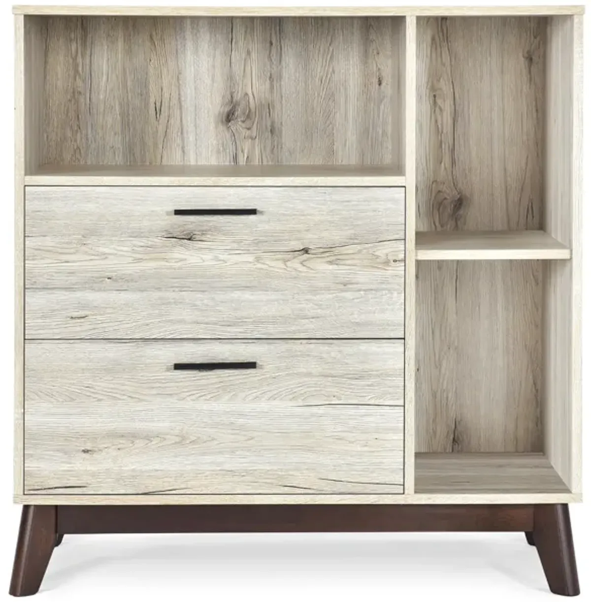 Bara Accent Cabinet 36 Inch, 3 Spaces, 2 Drawers, Rustic Beige, Brown - Benzara