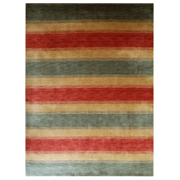 RUGSOTIC CARPETS HAND KNOTTED LOOM WOOL ECO-FRIENDLY AREA RUGS  - 5'x8', Rectangle, Green Gold Color, Contemporary Modern Design, High Pile Thick Handmade Anti Skid Rugs for Living Room (L00204)
