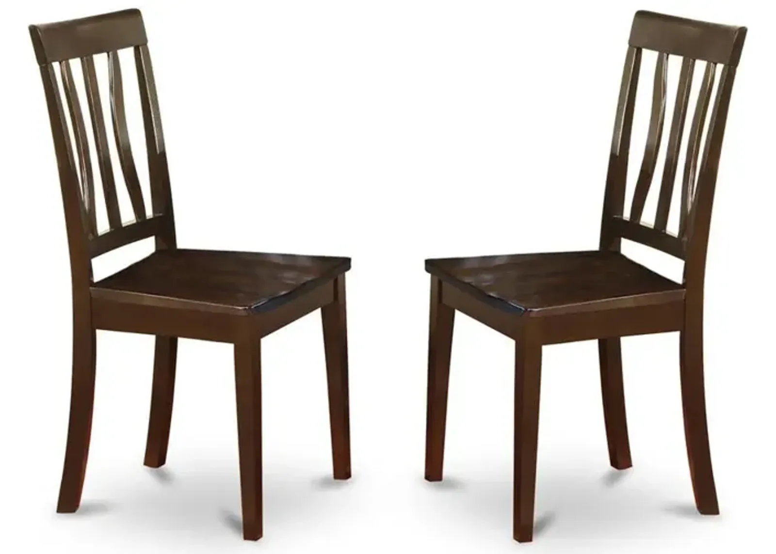 East West Furniture Antique  Kitchen  Chair  Wood  Seat  with  Cappuccino  Finish,  Set  of  2