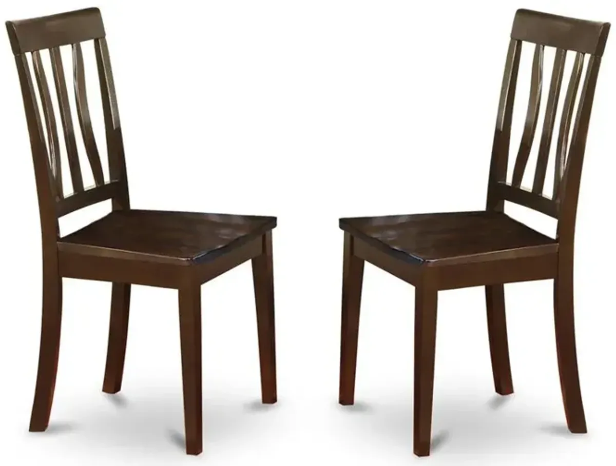 East West Furniture Antique  Kitchen  Chair  Wood  Seat  with  Cappuccino  Finish,  Set  of  2