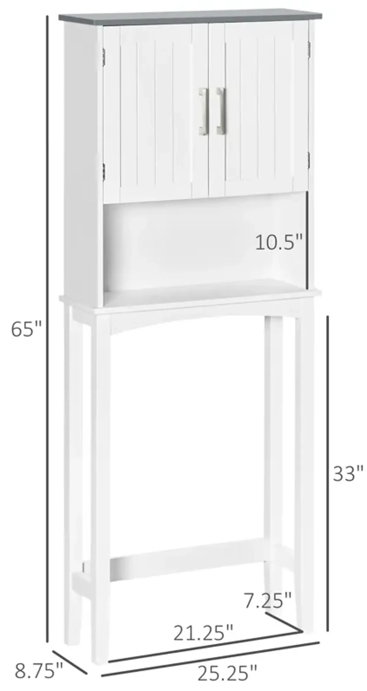 Modern Over The Toilet Storage Cabinet w/ Adjustable Shelf & Open Shelf Grey