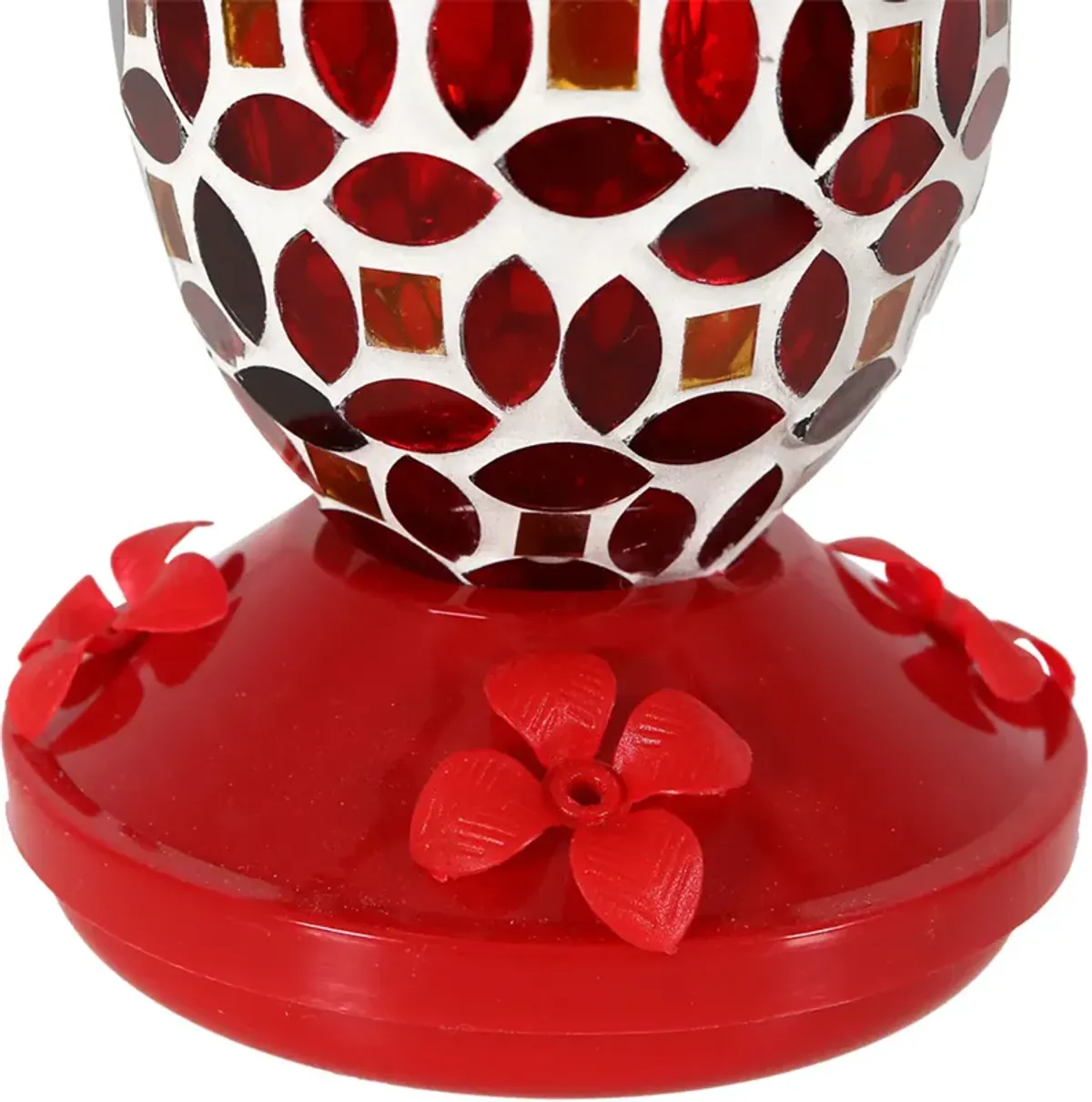 Sunnydaze Glass Oval Mosaic Flower Outdoor Hummingbird Feeder - 7 in - Red