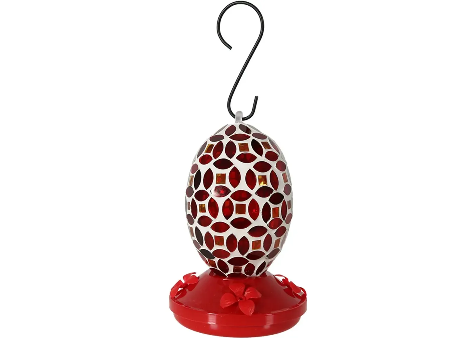 Sunnydaze Glass Oval Mosaic Flower Outdoor Hummingbird Feeder - 7 in - Red