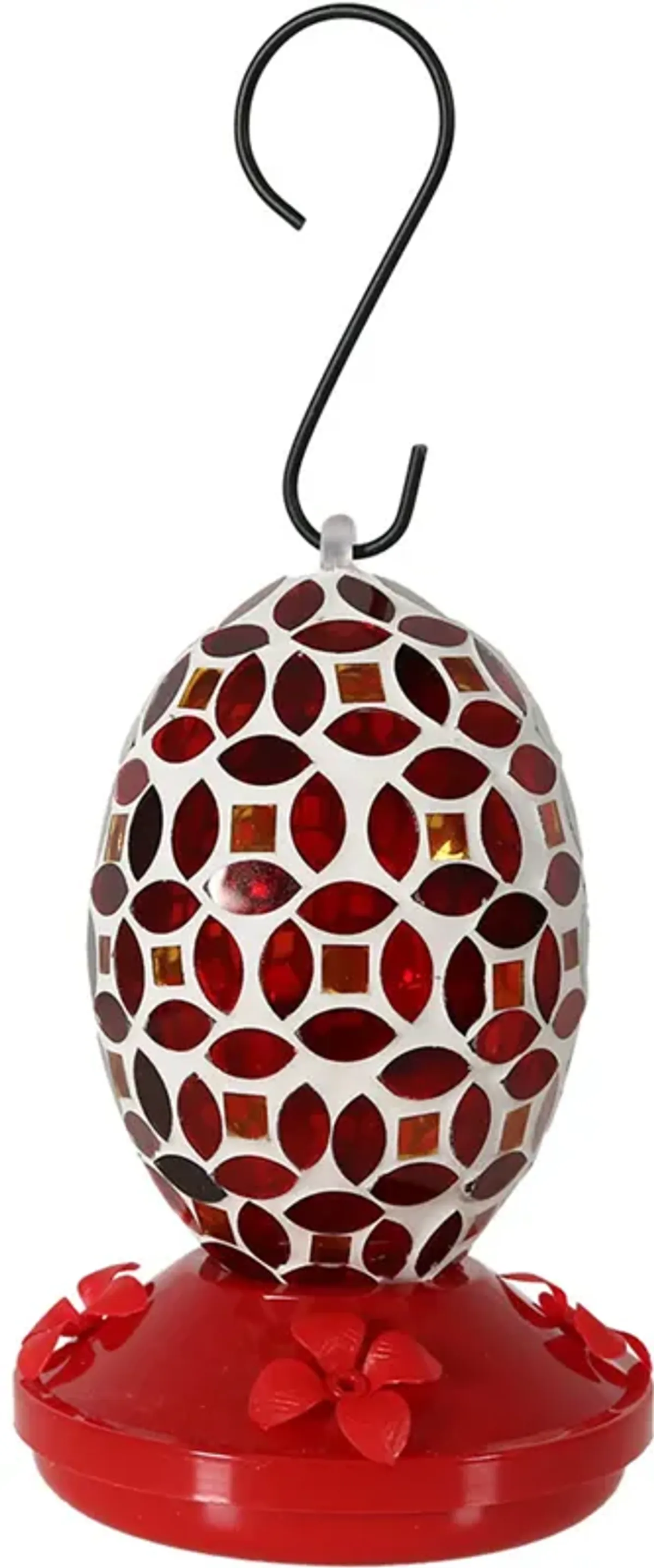 Sunnydaze Glass Oval Mosaic Flower Outdoor Hummingbird Feeder - 7 in - Red