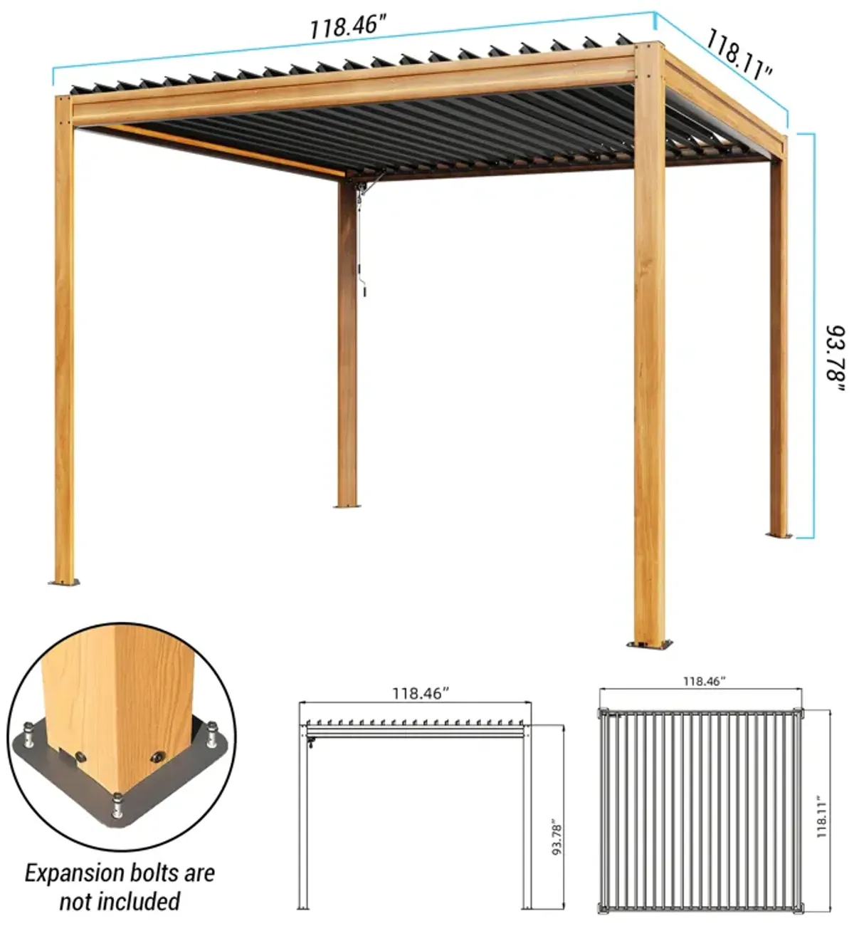 MONDAWE 10X10FT Outdoor Wood Looking Louvered Pergola Wood Grain Aluminum Pergola with Adjustable Roof for Patio, Deck, Garden