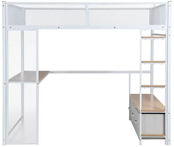 Merax Metal Gaming Loft Bed with LED and Desk