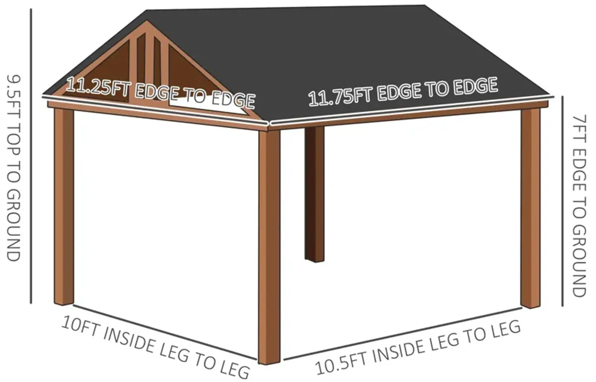 Brown Garden Pavilion: 12'x11' Hardtop Gazebo with Wooden Frame