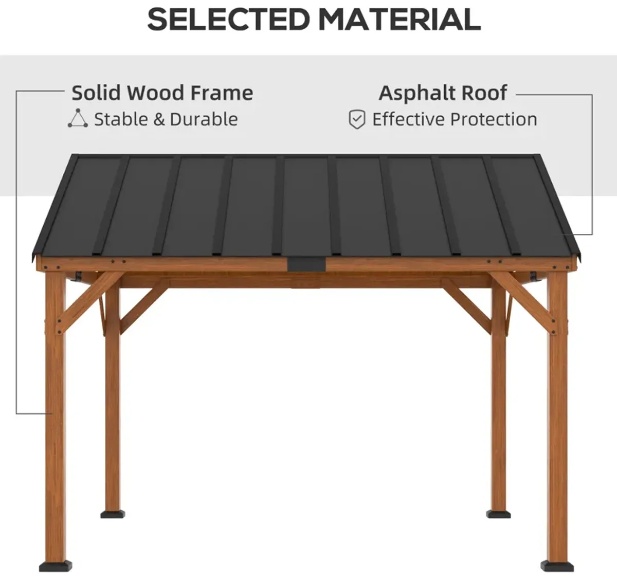 Brown Garden Pavilion: 12'x11' Hardtop Gazebo with Wooden Frame