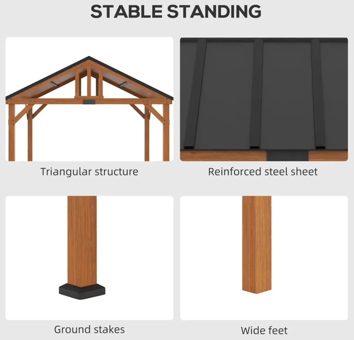 Brown Garden Pavilion: 12'x11' Hardtop Gazebo with Wooden Frame