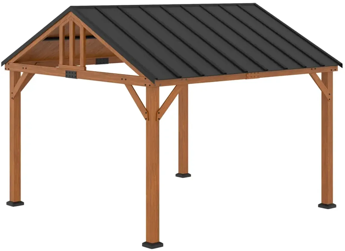 Brown Garden Pavilion: 12'x11' Hardtop Gazebo with Wooden Frame