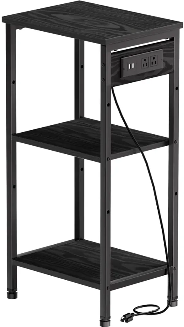 Asgolion Tall Nightstand with Charging Station, 3 Tier Narrow Tall End Table with Storage, Slim Side Table with USB Ports and Ou