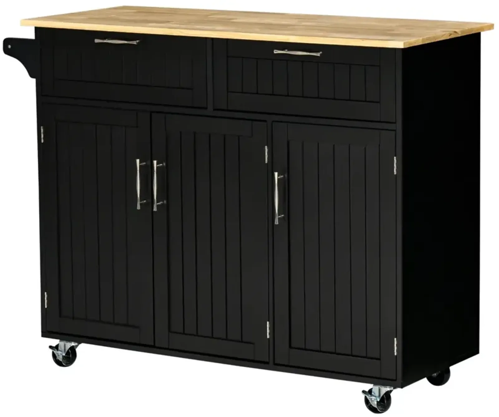 Black Mobile Kitchen: Island with Drawers and Cabinet Storage