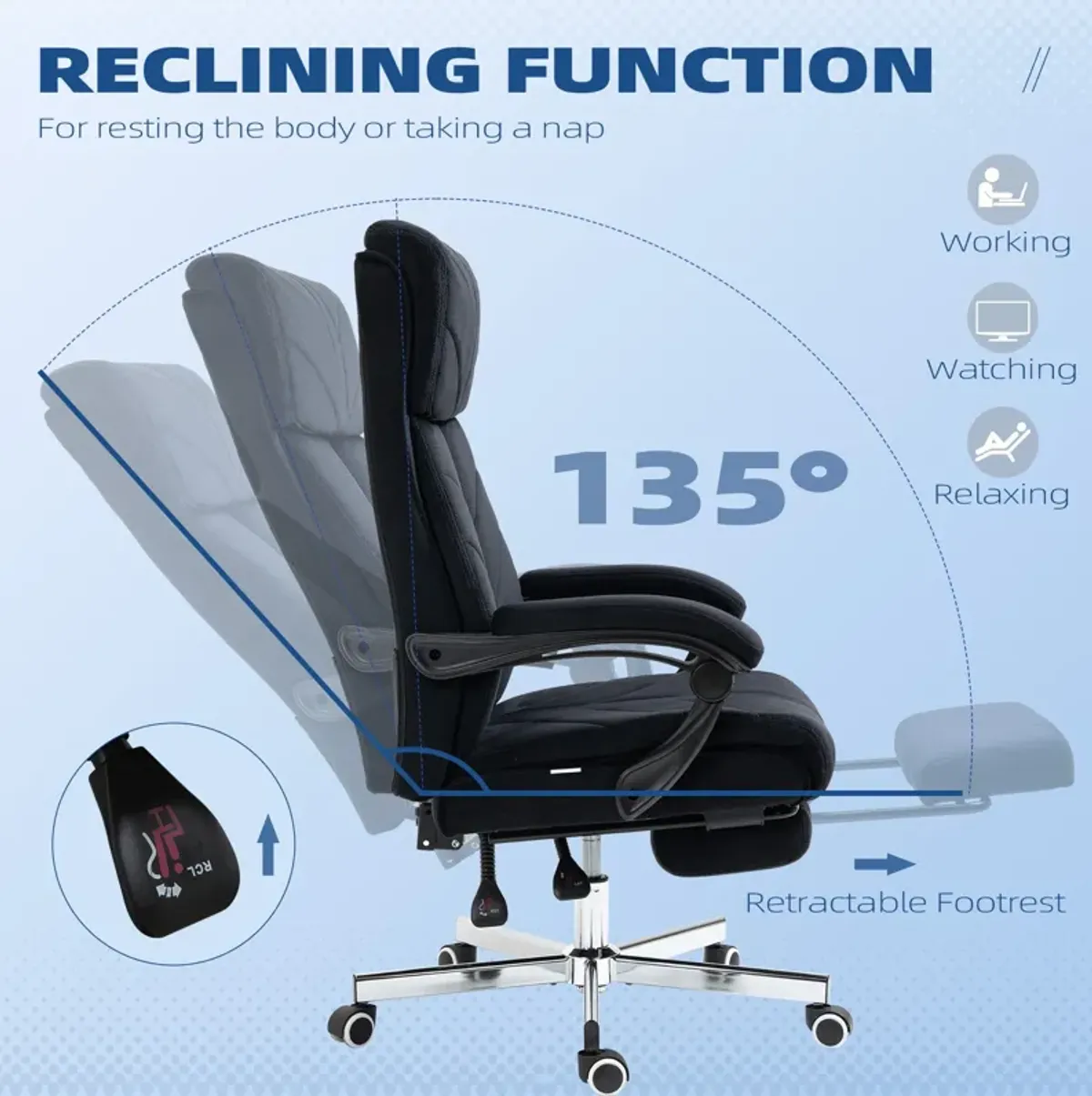 Black Home Office Chair: High-Back Reclining Desk Chair with Footrest