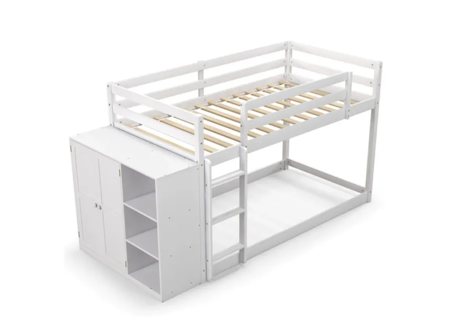 Twin Size Bunk Bed with Convertible Bookcase and Ladder