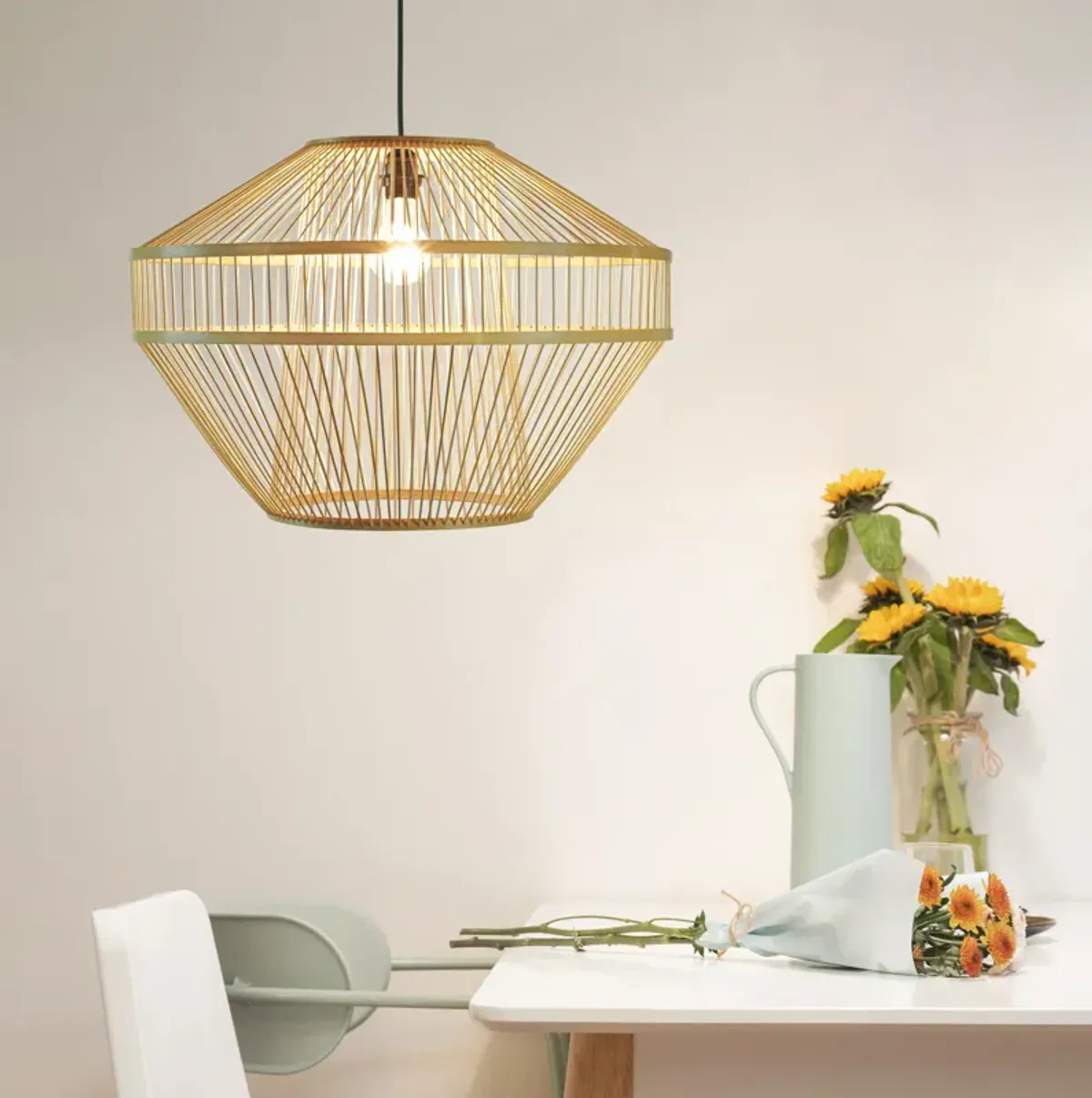 Modern Natural Bamboo Hanging Light Shade for Entryway and Living Room