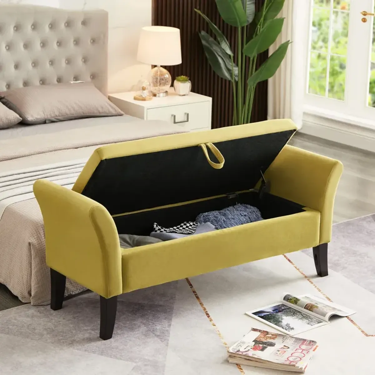 51.5" Bed Bench With Storage Green Velvet