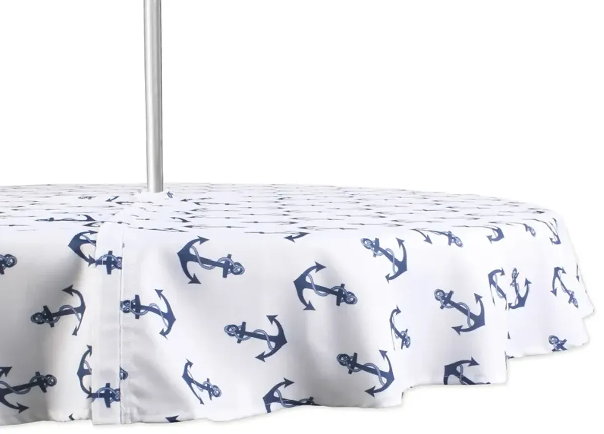 60" Zippered Round Outdoor Tablecloth with Printed Anchors Design