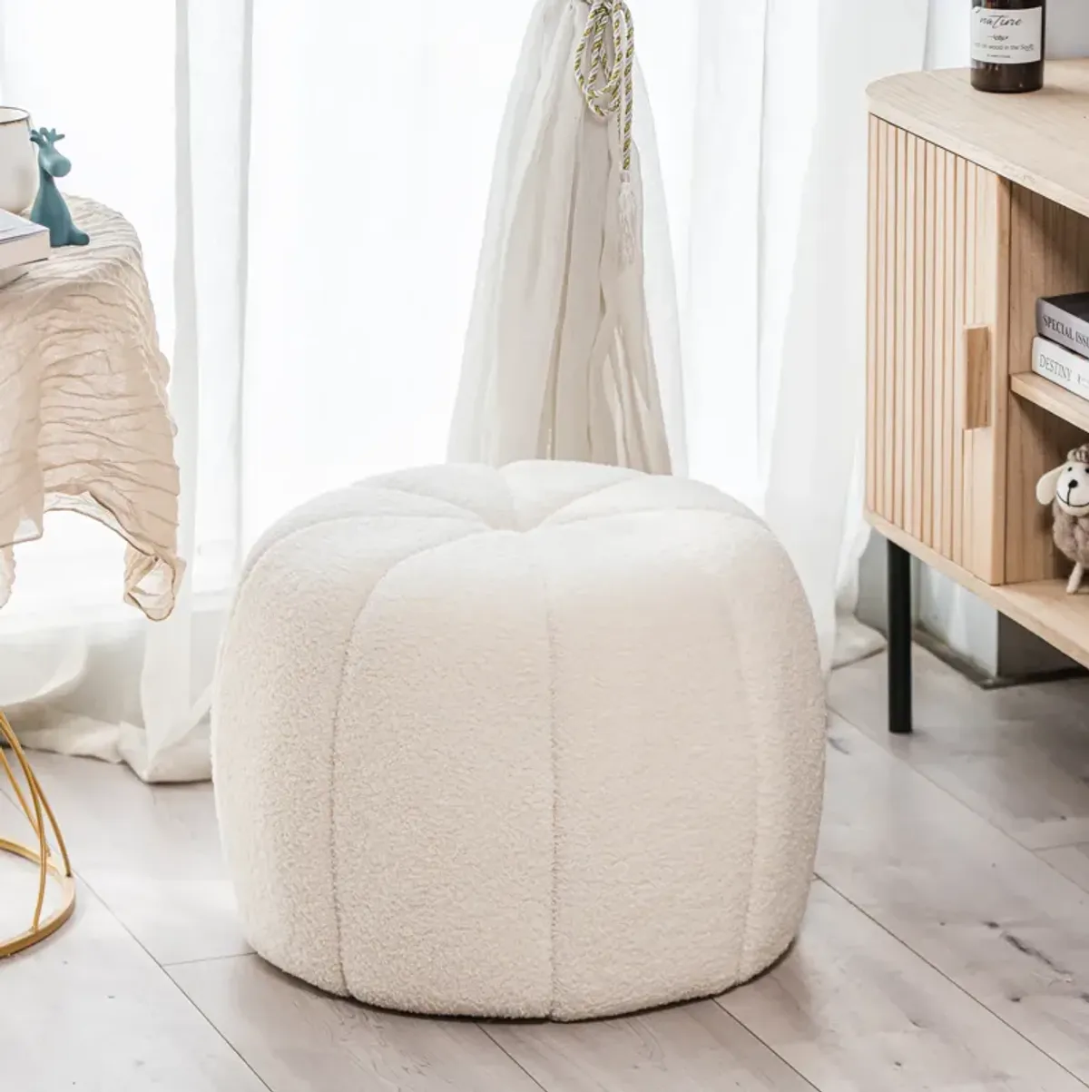 FJORD Pink Velvet with Stripes Pouf