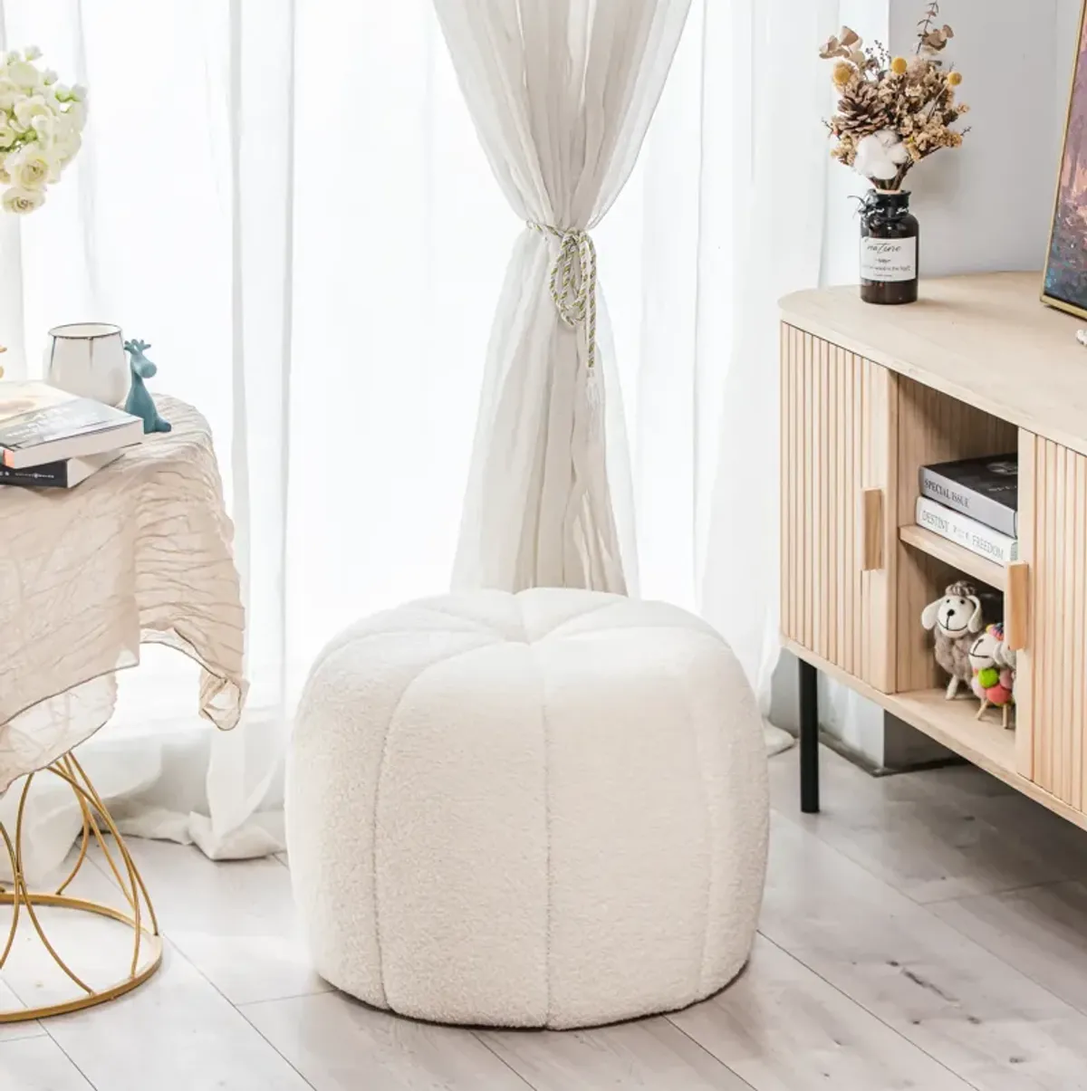 FJORD Pink Velvet with Stripes Pouf